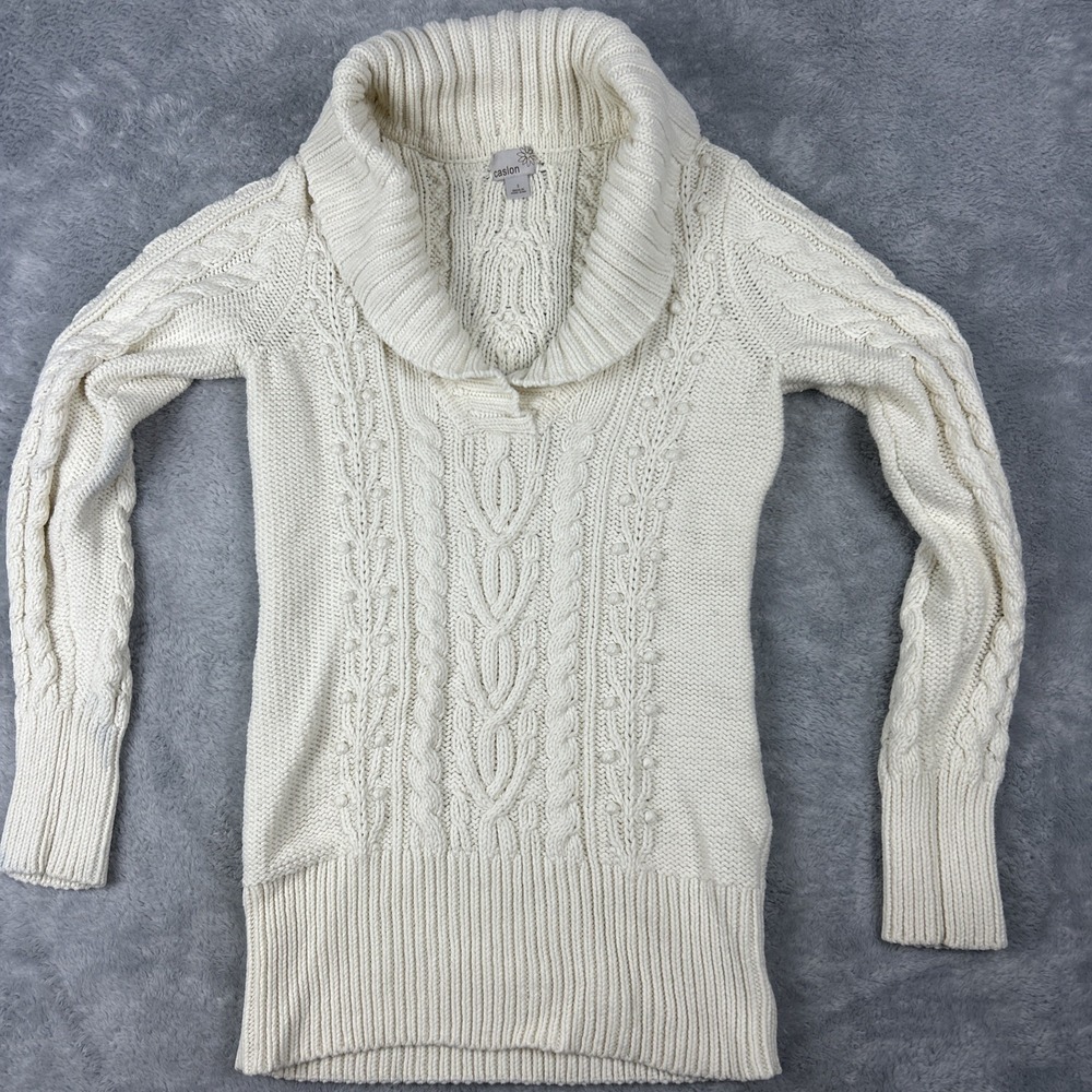 Caslon Womens Shawl Collar Sweater Size Small Cable Knit‎ Long Cream
